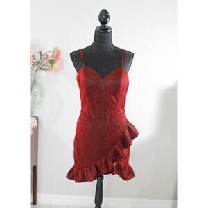 Geforsp Collection Red Glitter Lace-Up Mini Dress Size 6 New With Tags NWT
